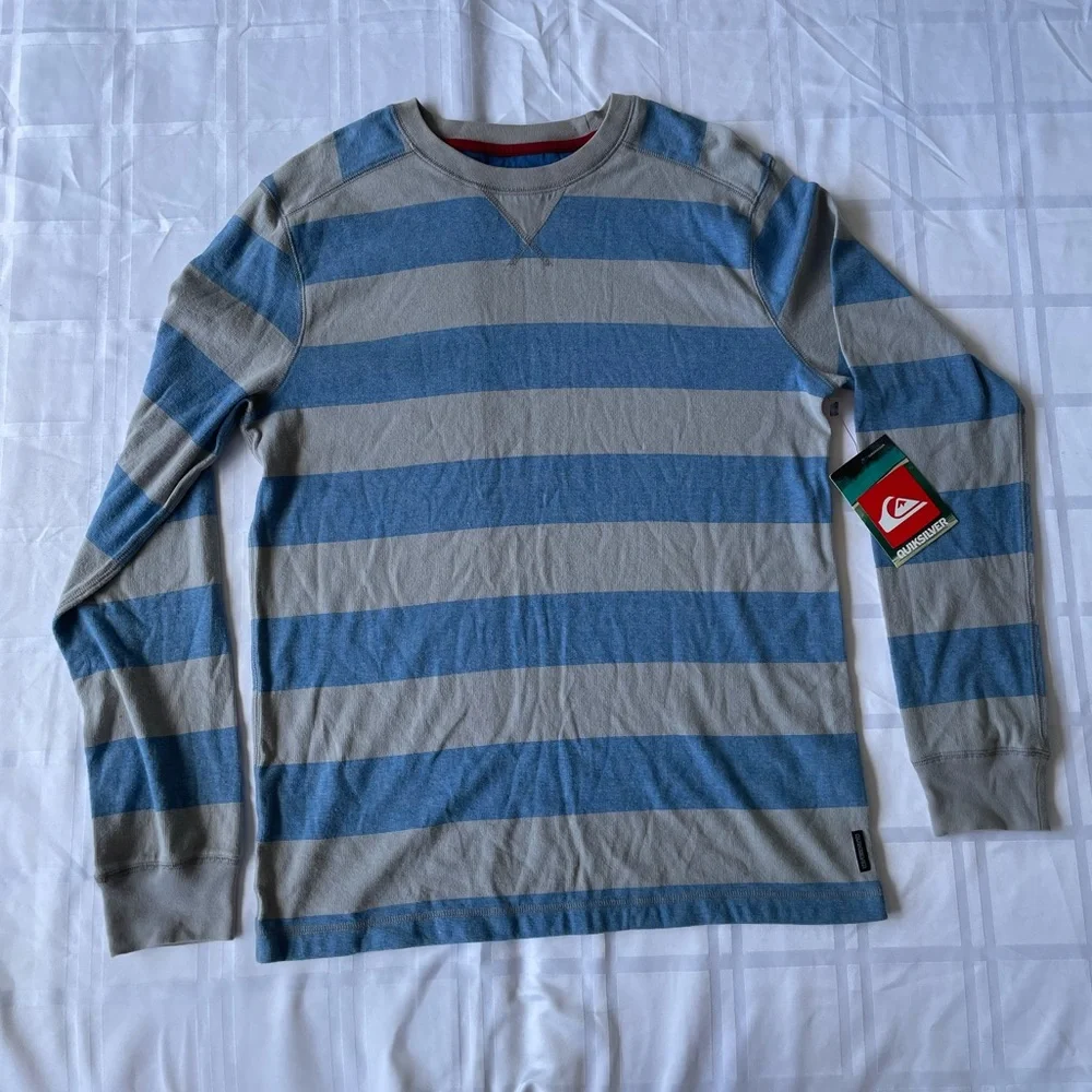 BNWT Quicksilver Men's Long Sleeve Knit, Medium, Blue and Gray - Picture 1 of 3